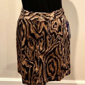 Chaps Black and Brown Animal-Print Midi Skirt with Double Button Waist
